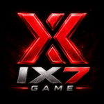 IX7 Game logo with glowing red futuristic gaming design on black background